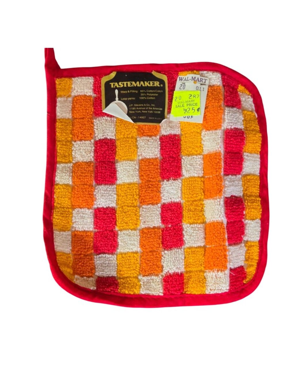 Vintage Tastemaker Potholder NOS Red Yellow Orange White Checkered Made in USA